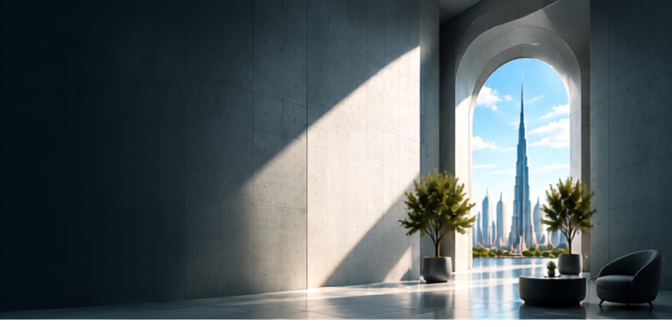Presence Executive Lounge with Dubai Skyline