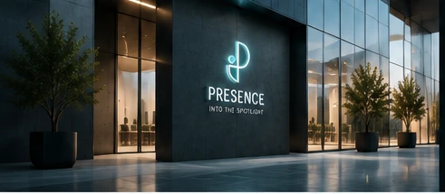 Presence Office Facade at Night